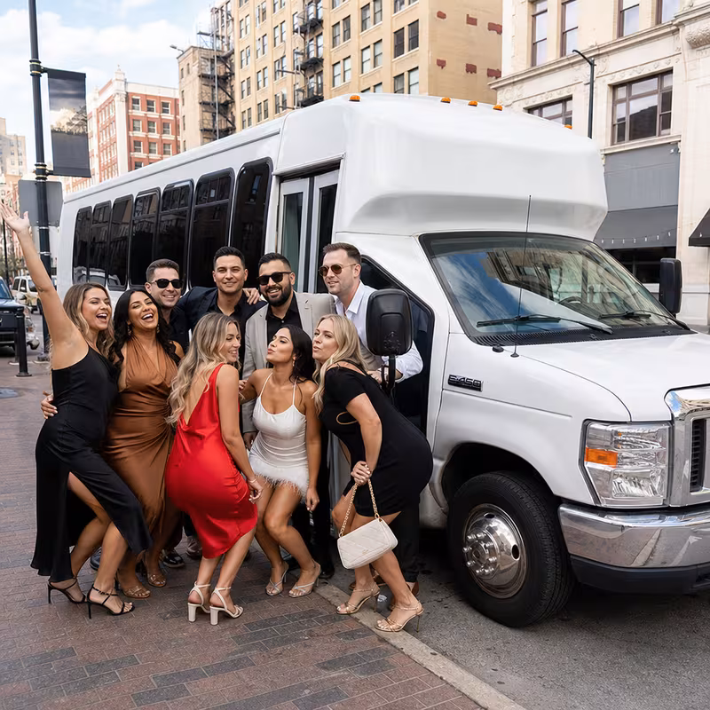 Black Mercedes Sprinter van staged for an Fort Worth Bachelor & Bachelorette Transportation group