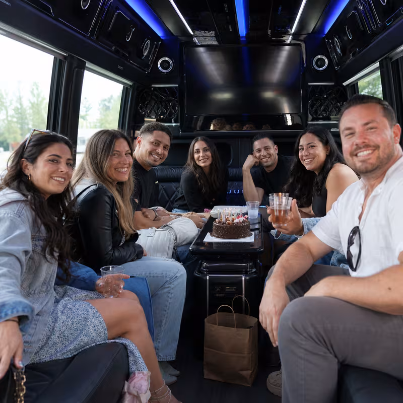Black Mercedes Sprinter van staged for an Fort Worth Birthday Transportation group