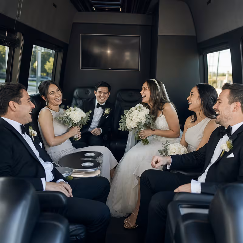 Black Mercedes Sprinter van staged for an Fort Worth Wedding Transportation group