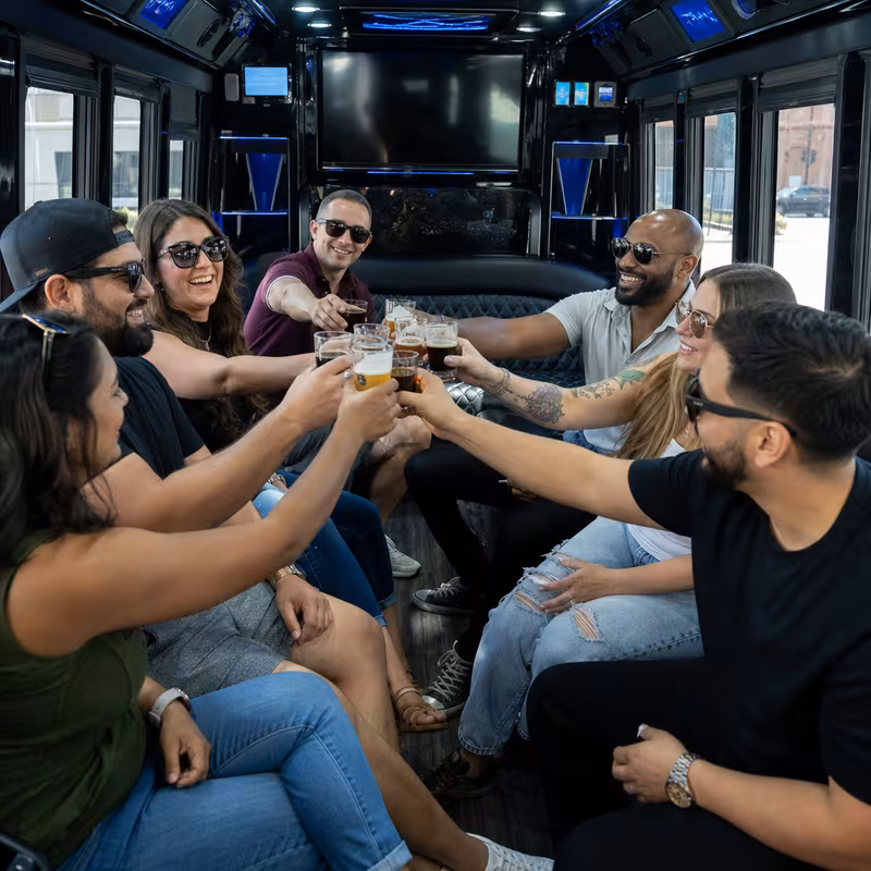 Black Mercedes Sprinter van staged for an Fort Worth Winery & Brewery Tour Transportation group